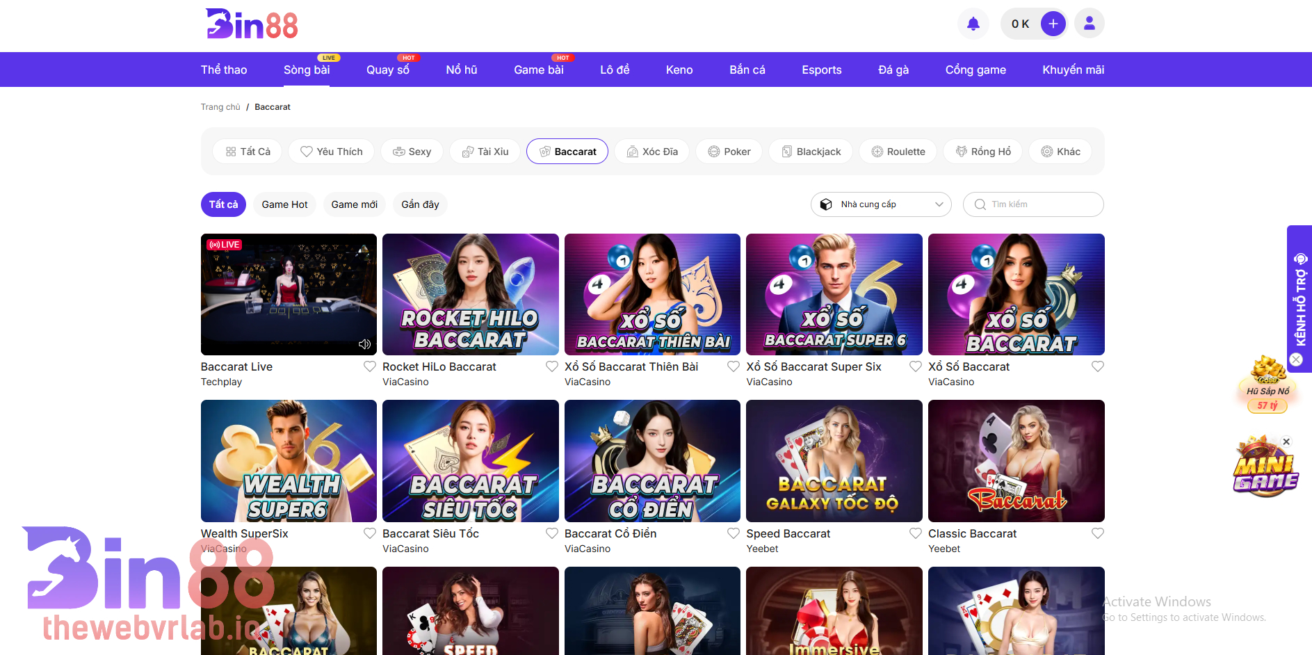 Các trò chơi đình đám ở Casino BIN88