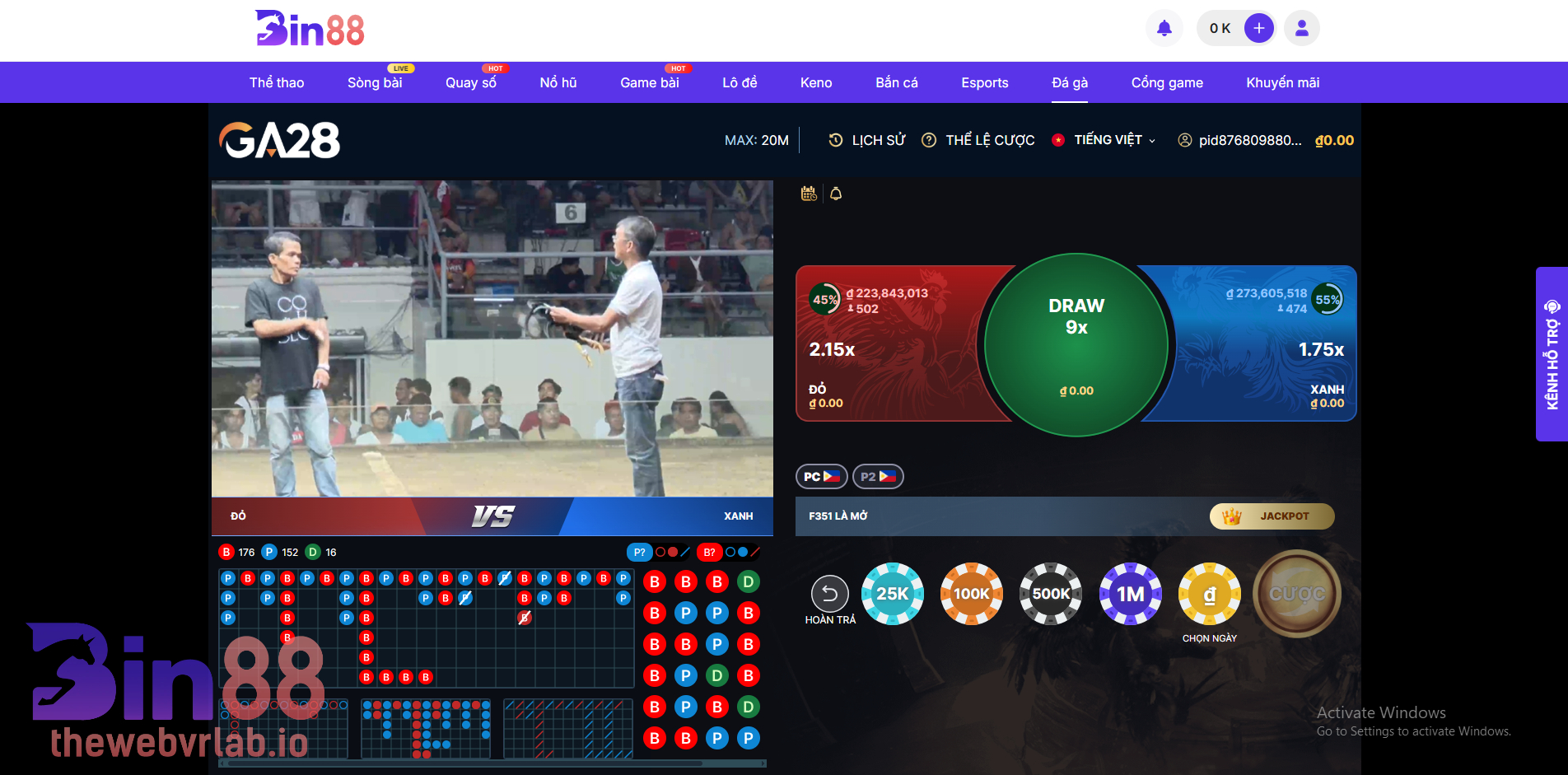 Sảnh Đá Gà GA28 BIN88