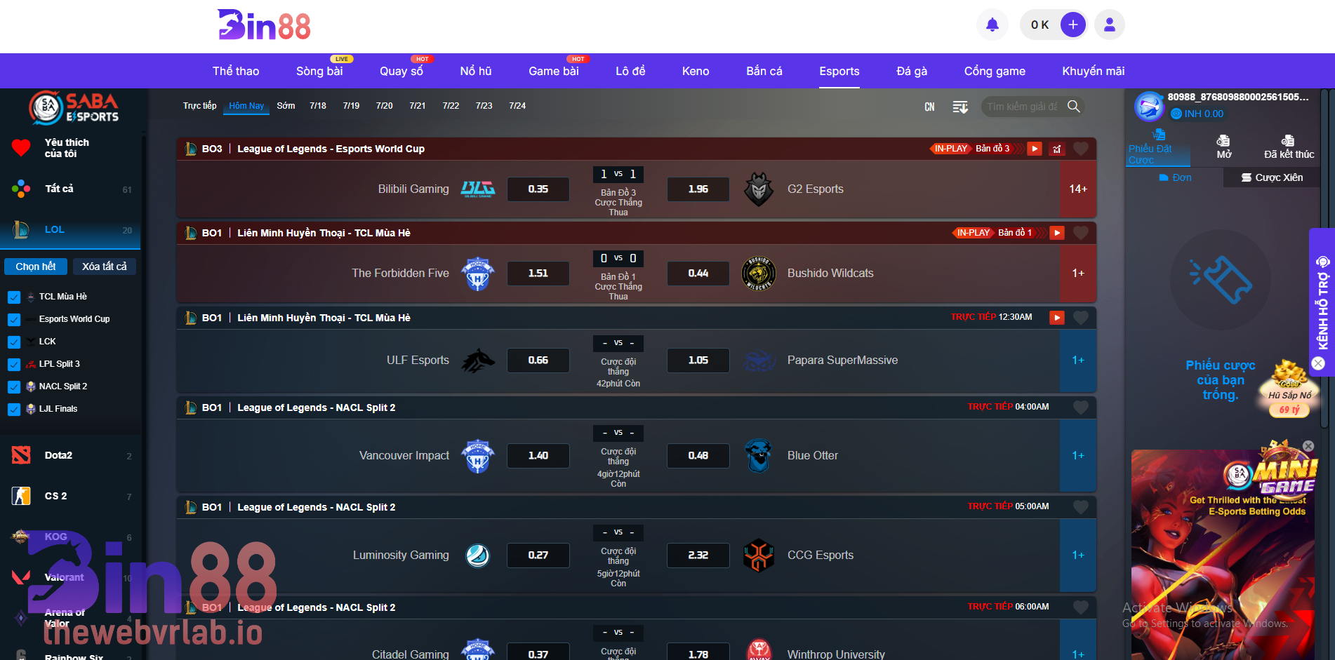 Điểm nổi bật của chuyên mục Esports tại BIN88