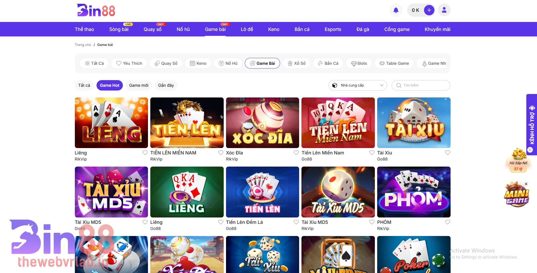 Các dòng Game Bài nổi bật tại BIN88