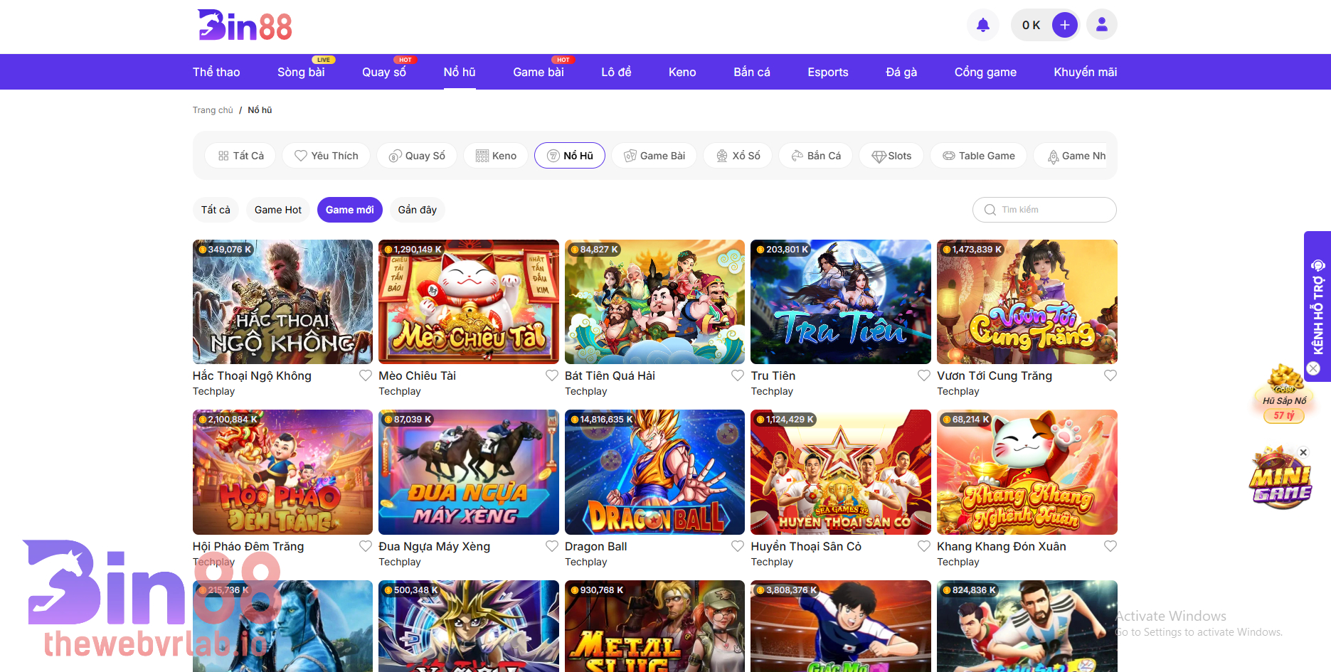 Các dòng game Nổ Hũ BIN88 được yêu thích