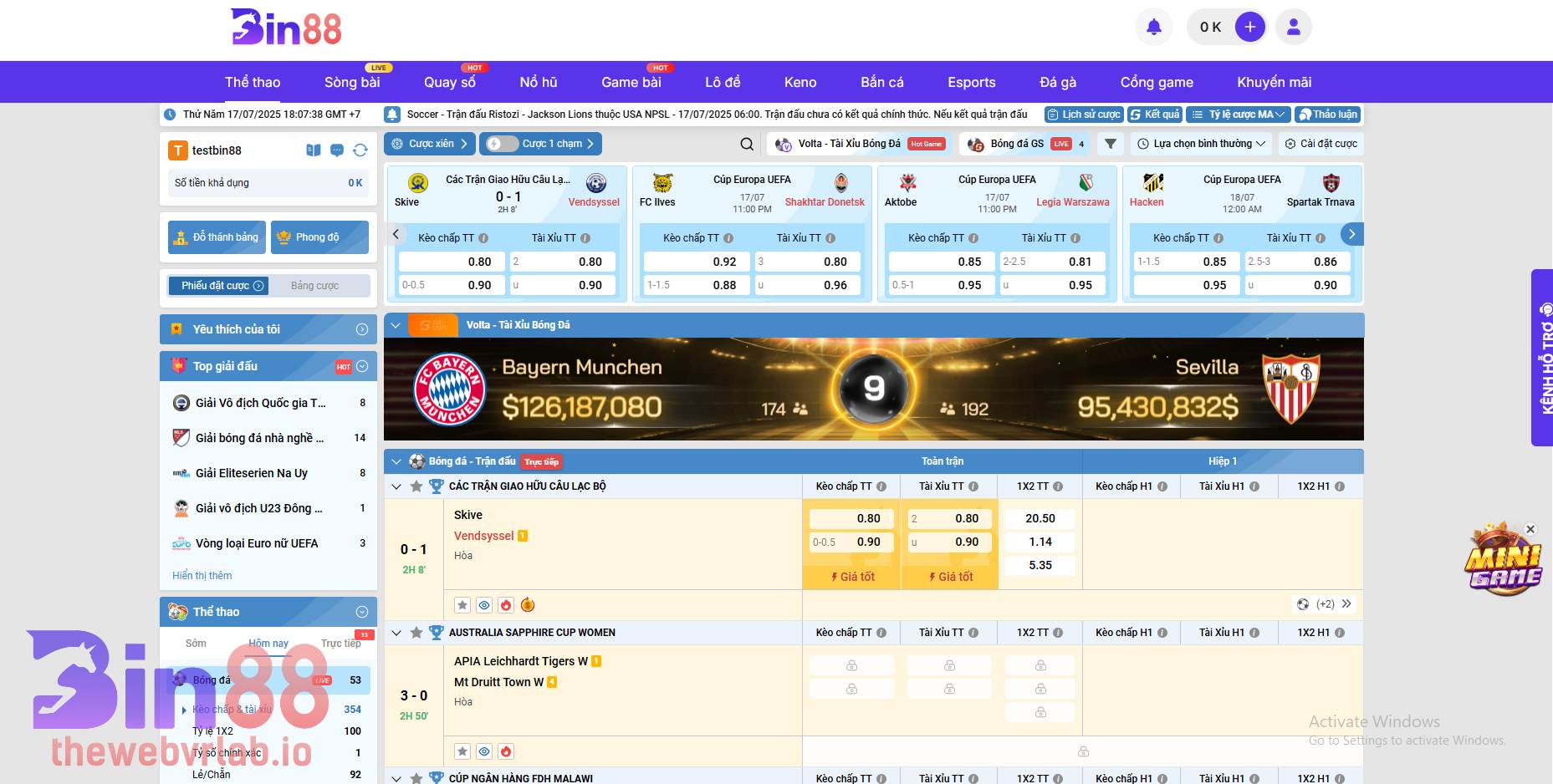 Các bộ môn thể thao không thể bỏ qua tại BIN88