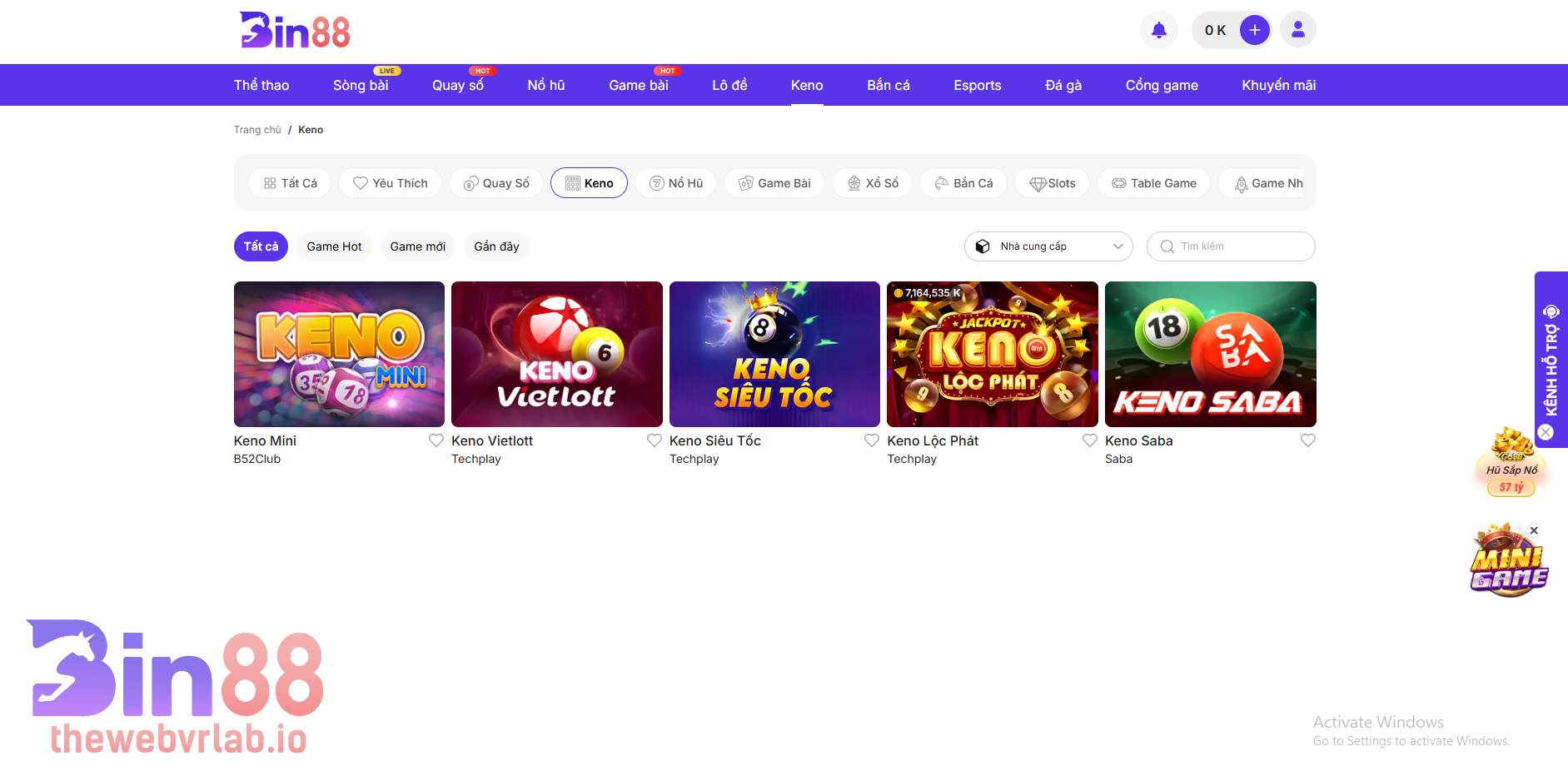 Các loại hình xổ số tại BIN88